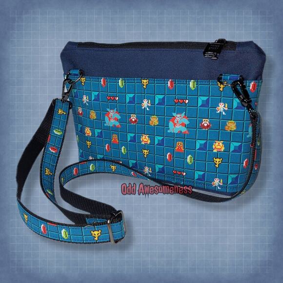 Retro 8 bit Crossbody Bag- FLAWED Gamer Accessory Carry Gift Custom Fabric - Picture 3 of 10